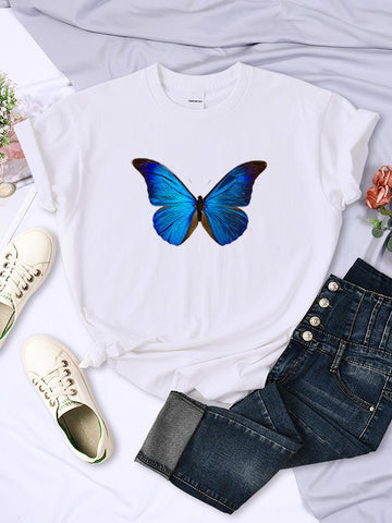 Blue Butterfly Street Fashion T Shirt Womens-WF00021-Veeddydropshipping