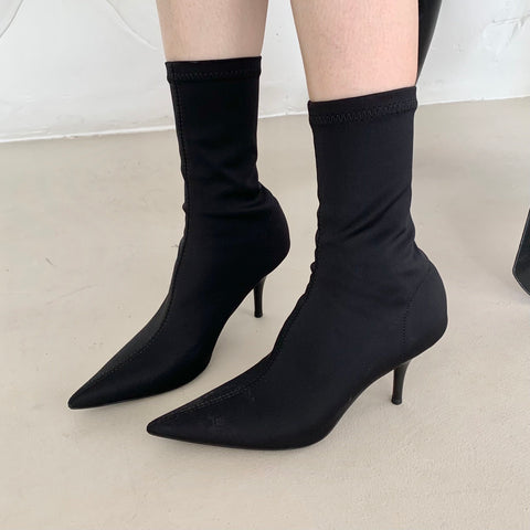 Fabric Women Ankle Boots Sexy Pointed Toe High Heels-BS00908-Veeddydropshipping