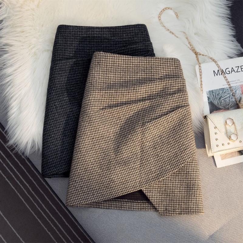 Winter Woolen Houndstooth Hip Skirt for Women-WF00090-Veeddydropshipping
