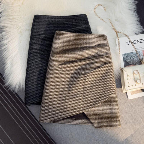Winter Woolen Houndstooth Hip Skirt for Women-WF00090-Veeddydropshipping