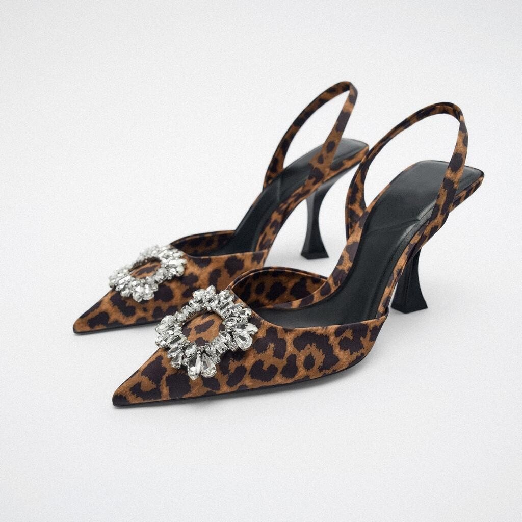 Summer Pointed Rhinestones Leopard Print Pump Fashion Travel-BS00825-Veeddydropshipping
