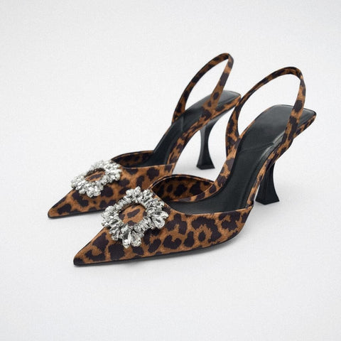 Summer Pointed Rhinestones Leopard Print Pump Fashion Travel-BS00825-Veeddydropshipping