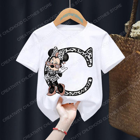 Summer Minnie Letter A B C D Children T-shirt Kawaii Disney T Shirt-TB00934-Veeddydropshipping