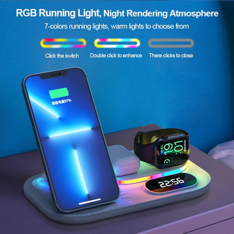 4 in 1 Wireless Chargers Dock Station With Lamp And Clock-Veeddydropshipping