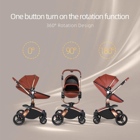 Baby Stroller 3 In 1 Pu leather baby Carriage with Car Seat travel foldable-TB00354-Veeddydropshipping