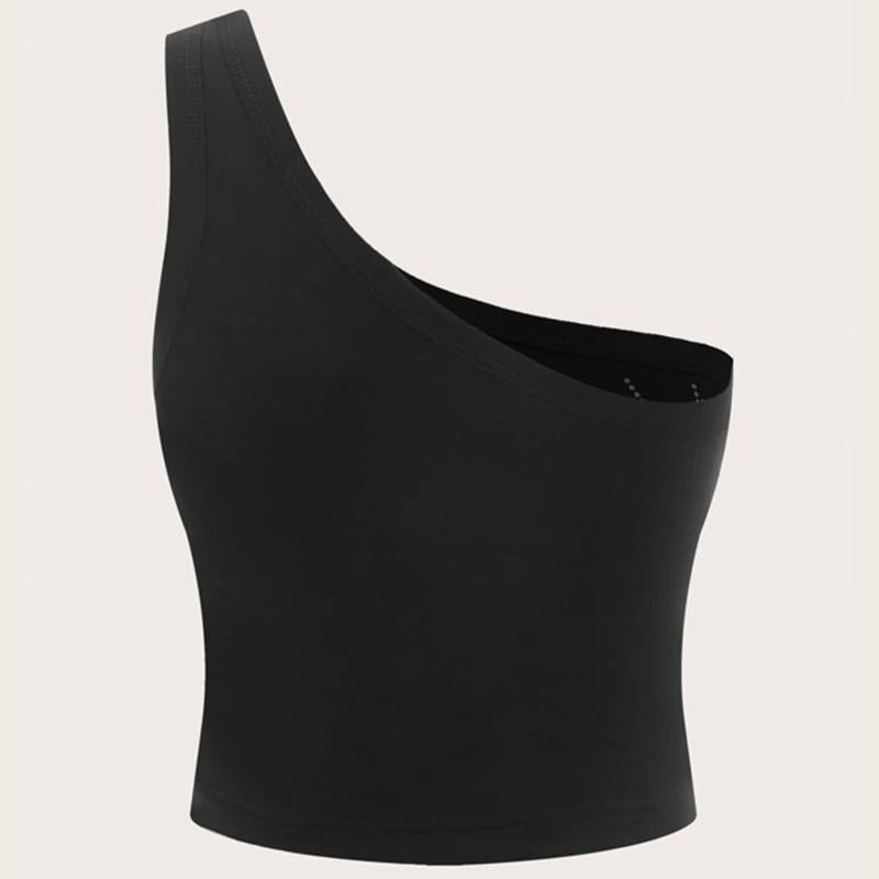 Hollow Out Solid Crop Camisole Asymmetric Off Shoulder Tops-WF00332-Veeddydropshipping