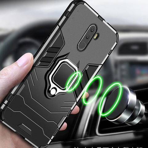 For Pocophone F1 Case Armor PC Cover Finger Ring Holder Phone Case-PA00322-Veeddydropshipping