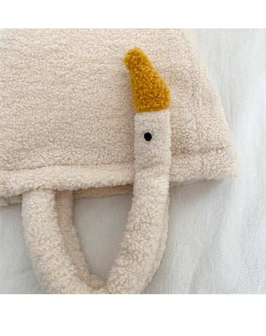 cute lamb plush duck shoulder bag big goose feather Tote bag-TB00076-Veeddydropshipping