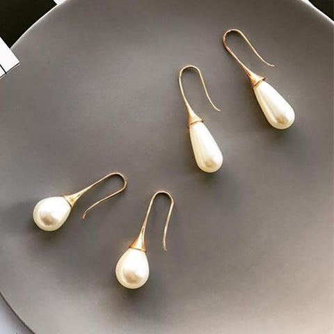 White Teardrop Simulation Pearl Earrings Dangle -JW00290-Veeddydropshipping