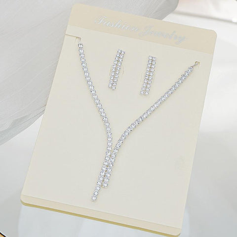 Simple Zircon Necklace Earrings Women Crystal Earrings for Wedding-JW01335-Veeddydropshipping
