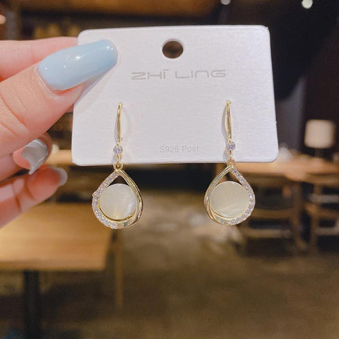 Fashion White Pearl Drop Earrings Zircon Wedding Earrings Jewelry Gift-JW01455-Veeddydropshipping