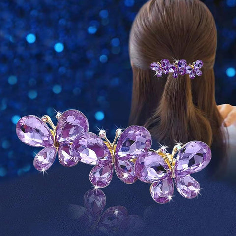 Korean Purple Crystal Butterfly Hair Jewelry -JW00539-Veeddydropshipping