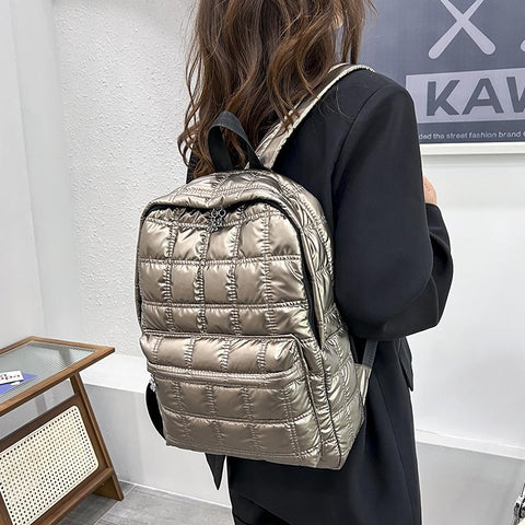 Women's Backpack Quilted Plaid Female School Backpacks-BS00016-Veeddydropshipping