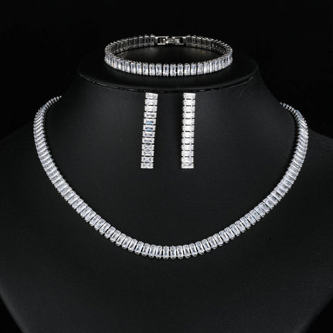 Zirconia  Bridal Necklace Earrings Water  Drop Shape  Jewelry Set  -JW00330-Veeddydropshipping