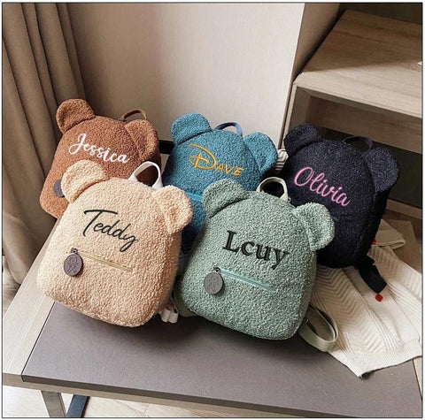 Toddler Backpack Lightweight Plush Bear Preschool Bag Kids Custom Name-BS00006-Veeddydropshipping