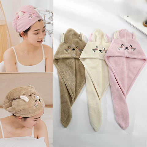 Cute Cat Hair Dry Towels Bathroom Shower Cap-HA01832-Veeddydropshipping