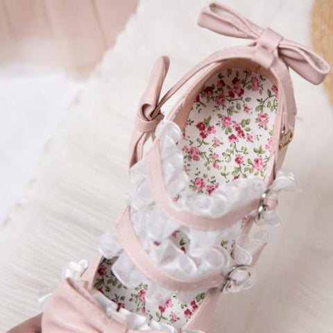 Mary Jane Lace Metal Buckle Girls High Heel Bow Princess-BS00882-Veeddydropshipping