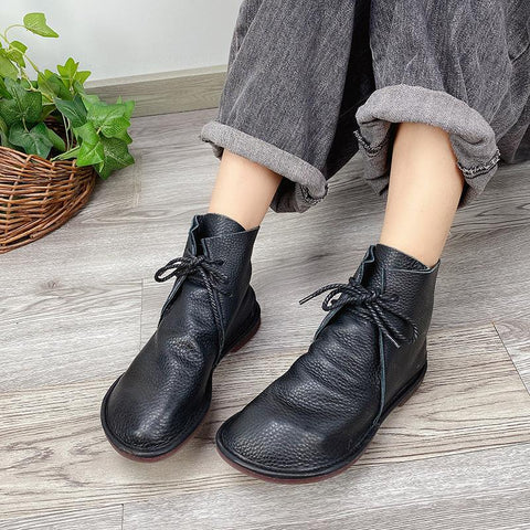 Shoes For Women Short Boots Lace Up Flat Sole Soft-BS01051-Veeddydropshipping
