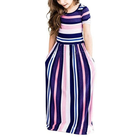Kids Girls Casual Beach Party Bohemia Maxi Dress with Pocket-TB00887-Veeddydropshipping