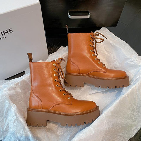 Women Shoes Black Leather Ankle Boots Punk Shoes Thick-BS00928-Veeddydropshipping