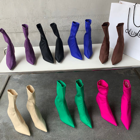 Fabric Women Ankle Boots Sexy Pointed Toe High Heels-BS00908-Veeddydropshipping