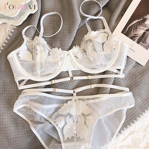 Women Lace Underwear Set Embroidery Bra-WF00923-Veeddydropshipping