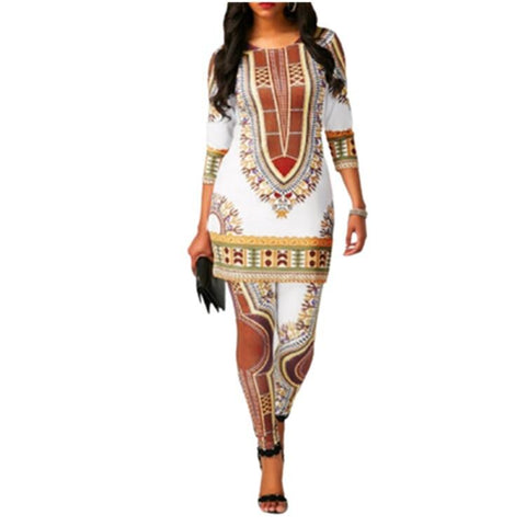 Women Top Pants Suit Dashiki Print Clothing-WF01529-Veeddydropshipping