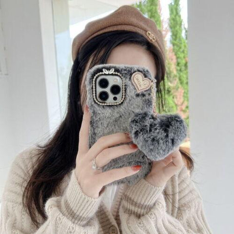 For iPhone 14 13 12 11 Pro Max XS XR 8 Love Heart Plush Silicone Soft Case Cover-PA00157-Veeddydropshipping