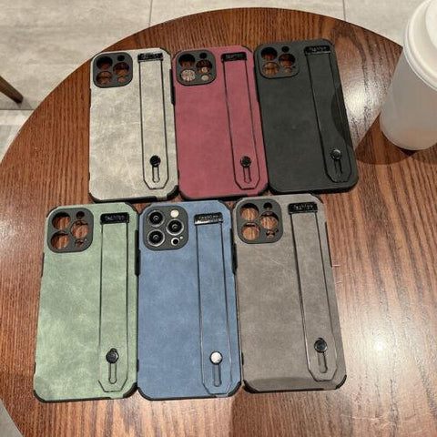 For iPhone 14 Pro Max 13 12 11 X XR 8 7 Suede Leather Hand Strap Soft Case Cover-PA00122-Veeddydropshipping