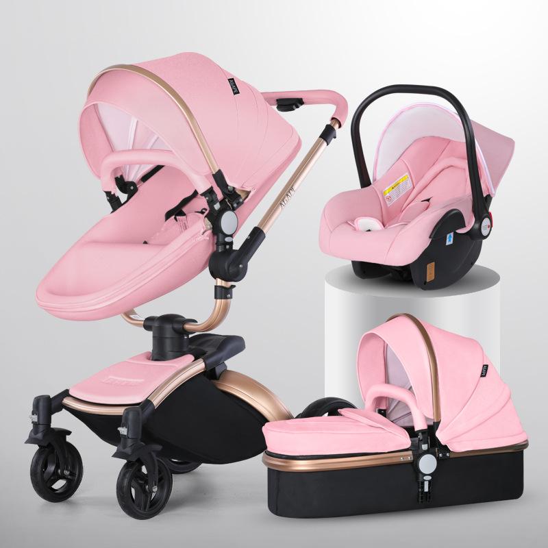 Baby Stroller 3 In 1 Pu leather baby Carriage with Car Seat travel foldable-TB00354-Veeddydropshipping
