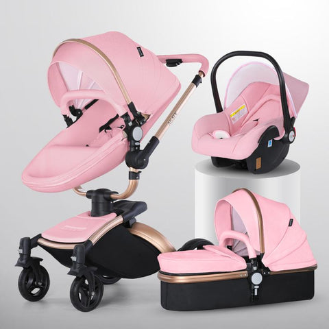 Baby Stroller 3 In 1 Pu leather baby Carriage with Car Seat travel foldable-TB00354-Veeddydropshipping