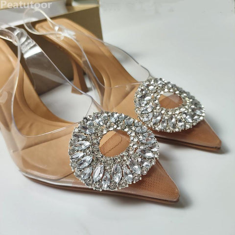 Rhinestone Pointed Sandals Transparent High Heels Women&#39;s Elegant-BS00845-Veeddydropshipping