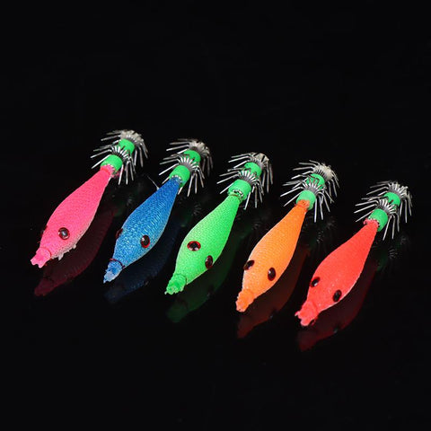 Fishin Tackle 5Pcs 7cm Squid Jigs with 4# Hook Soft Fishing Squid Lures 6 colors-OS00497-Veeddydropshipping
