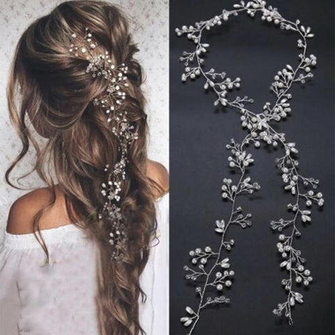 Pearl Hair Vine Accessories Wedding Jewelry 35cm Headwear -JW00463-Veeddydropshipping
