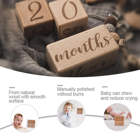 3pcs/set Handmade Baby Milestone Cards Square Engraved Wood Infants-TB00779-Veeddydropshipping