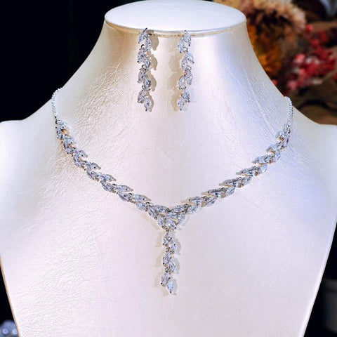 Fine Jewelry SetsSimple Cubic Zirconia Necklaces Pendants Drop Earrings -JW00220-Veeddydropshipping