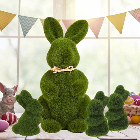 Easter Moss Rabbit Sculptures Bunny Figurines-HA00317-Veeddydropshipping