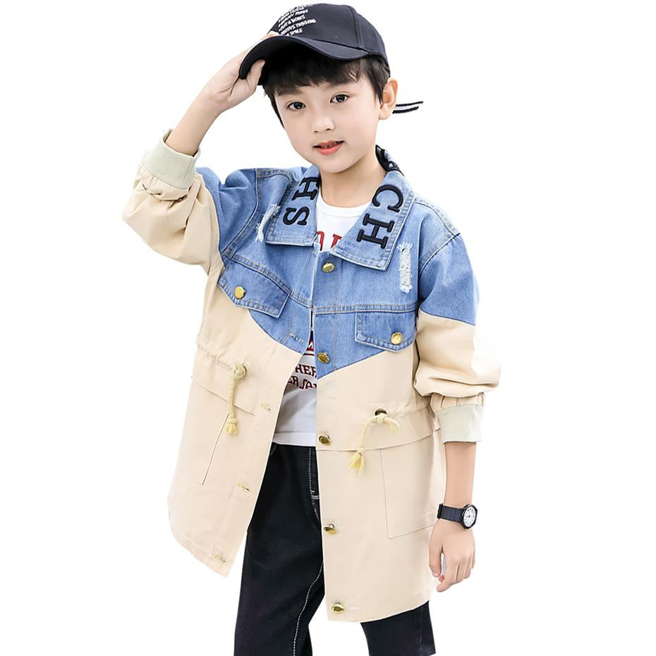 Boys Long Jacket Outerwear Patchwork Coat-Veeddydropshipping