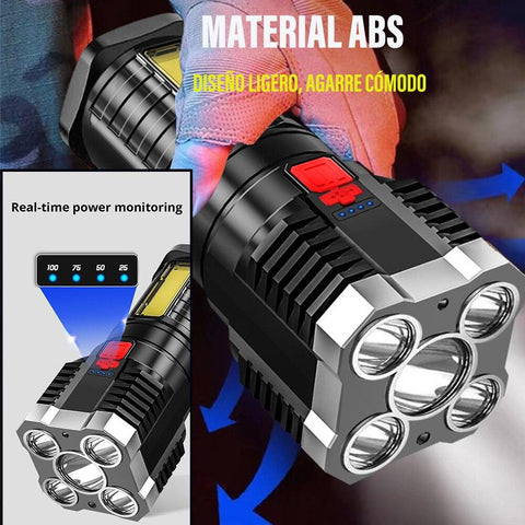5LED Super Bright LED Flashlight Rechargeable Spotlight with Side-TI00786-Veeddydropshipping