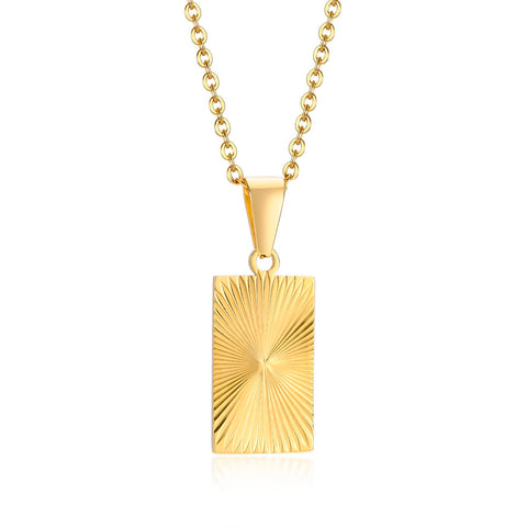 Necklace Gold Plated,Embossing Radiation Rectangle Pendant,-JW01237-Veeddydropshipping