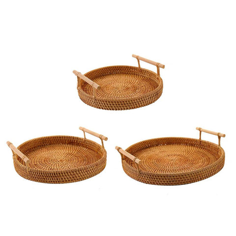 Round Rattan Storage Tray with Wooden Food Storage-HA00938-Veeddydropshipping