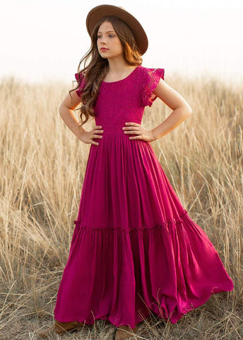Princess Girls Lace Cotton Long Dresses Baby Kids Flower Girl Wedding-TB00849-Veeddydropshipping