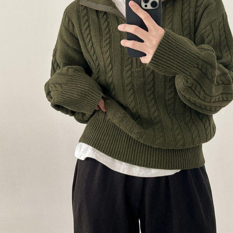 New Solid Color Sweater Long Sleeve Zipper Lady Knitwear-Veeddydropshipping