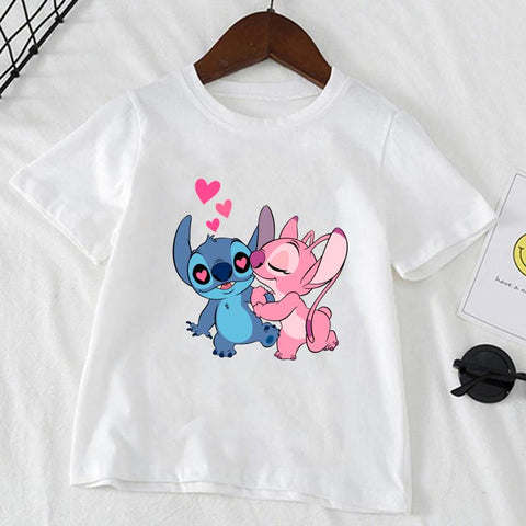Cute Disney Stitch Print Kids T-shirts Summer White Short Sleeve Boys-TB00960-Veeddydropshipping