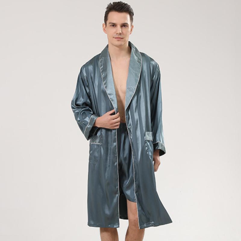 Silk Bath Robe Men Satin Bathrobe Soft Cozy Long-sleeved Hotel Sauna-MF01608-Veeddydropshipping