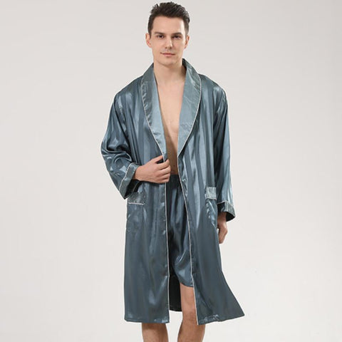 Silk Bath Robe Men Satin Bathrobe Soft Cozy Long-sleeved Hotel Sauna-MF01608-Veeddydropshipping