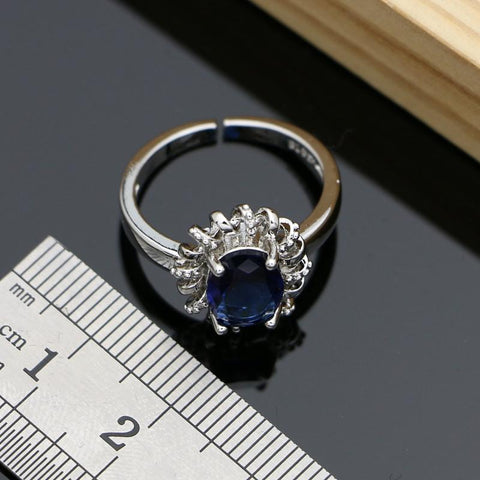 Silver 925 Jewelry Sets for Women Natural Blue Sapphire Stone -JW00049-Veeddydropshipping