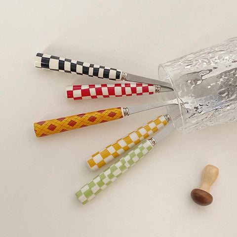 Stainless Steel Knife Fork Spoon with Checkerboard-HA01322-Veeddydropshipping
