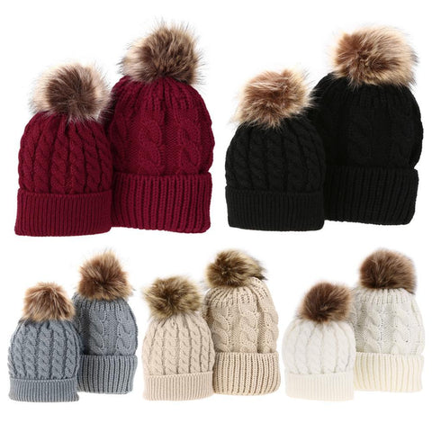 Hats For Baby and Mom Winter Warm Raccoon Fur Hats Daughter-TB00455-Veeddydropshipping