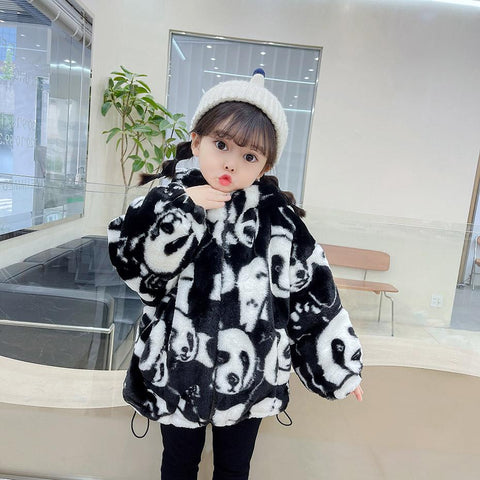 Girls Fur Coat Panda Pattern Children Thick Warm Jacket-TB00985-Veeddydropshipping